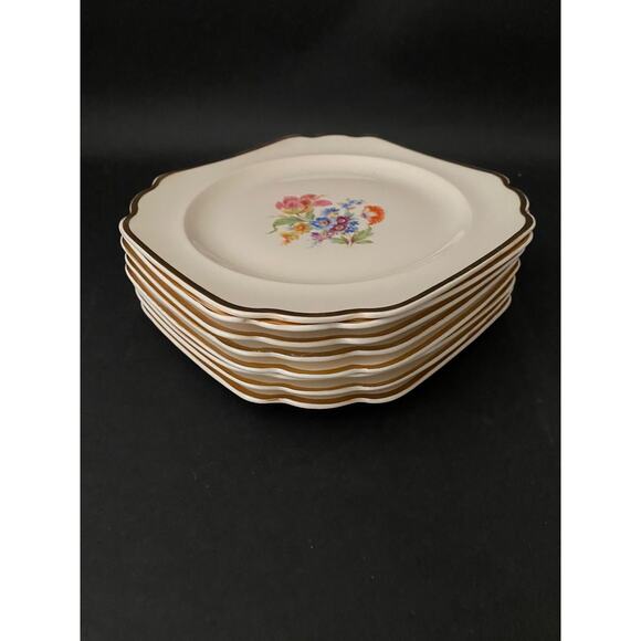 Set of 8 Harker Luncheon Salad Plates | Dresden Flowers Pattern | 1950s-60s - Picture 2 of 6